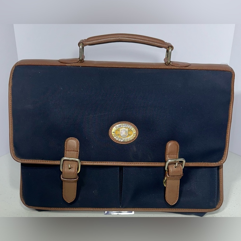 Burberrys Vintage Briefcase Leather/Canvas Business Bag